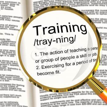 Training Definition Magnifier Shows Education Instruction Or Coaching