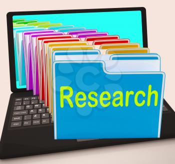 Research Folders Laptop Meaning Investigation Gathering Data And Analysing