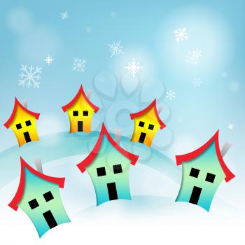 Snowy Houses Showing Habitation Properties And Homes