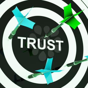 Trust On Dartboard Showing Mistrust Or Unreliable