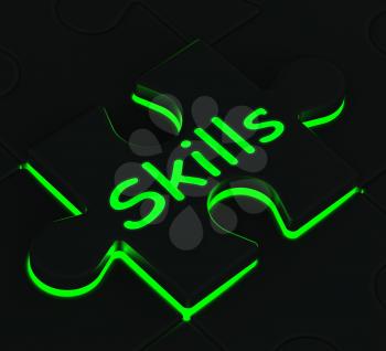 Skills Glowing Puzzle Shows Experience, Abilities And Competencies