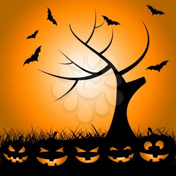 Halloween Tree Showing Trick Or Treat And Branch Bats