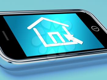 House Symbol On Mobile Screen Showing Real Estate Or Rentals