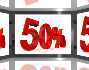 50% On Screen Showing Discount On Televisions And Price Reductions
