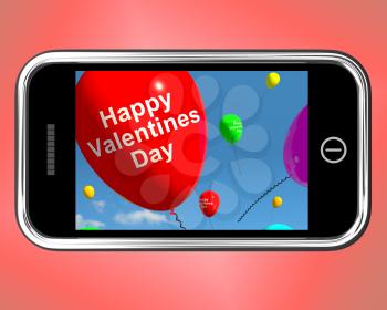 Happy Valentines Day Balloons On Mobile Showing Love