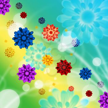 Colorful Flowers Background Showing Pretty Garden And Beach
