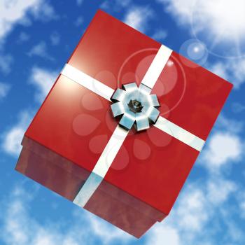 Red Giftbox With Sky Background For Girls Birthdays