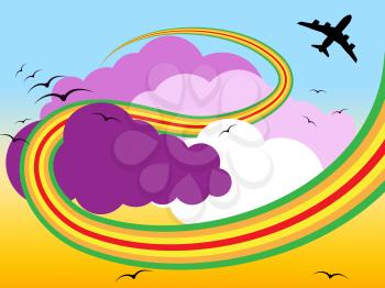 Airplane Rainbow Representing Overcast Fly And Sky