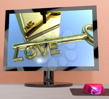Love Key On Computer Screen Shows Online Dating