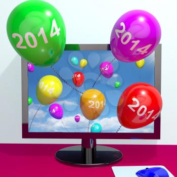 2014 Balloons From Computer Represents Year Two Thousand And Fourteen Greeting Online
