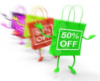fifty Percent Off On Colored Bags Showing Bargains