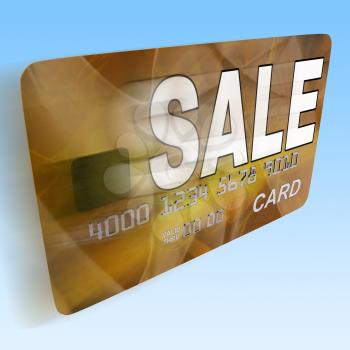 Sale On Credit Debit Card Flying Showing Offer Bargain Promotion