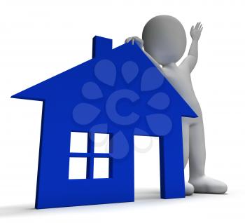 House Symbol And 3d Character Showing Real Estate