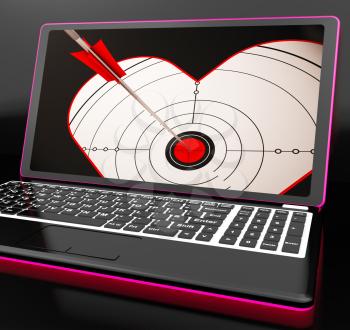 Target Heart On Laptop Shows Flirting And Love