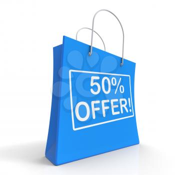 Fifty Percent Off Shows Bargain Or Savings