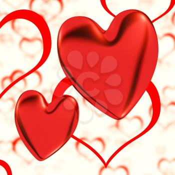 Red, Hearts On A Heart Background Showing Love Romance And Romantic Feelings