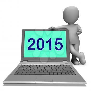 Two Thousand And Fifteen Character And Laptop Showing Year 2015