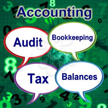 Accounting Words Showing Balancing The Books And Paying Taxes