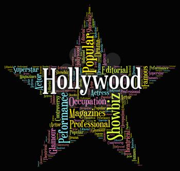Hollywood Star Showing Silver Screen And Wordcloud