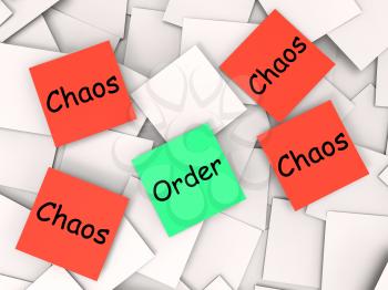 Order Chaos Post-It Notes Showing Organized Or Confused