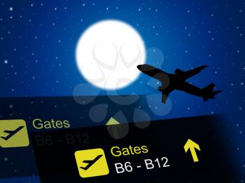 Nighttime Flight Representing Journey Flying And Schedules