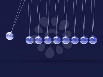 Nine Silver Newtons Cradle Showing Blank Spheres Copyspace For 9 Letter Word