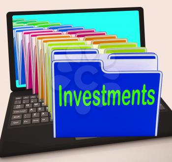 Investments Folders Laptop Showing Financing Investor And Returns