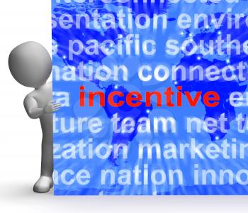 Incentive Word Cloud Sign Showing Bonus Inducement Reward
