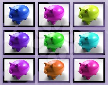 Piggy Banks On Monitors Showing Savings And Financial Security