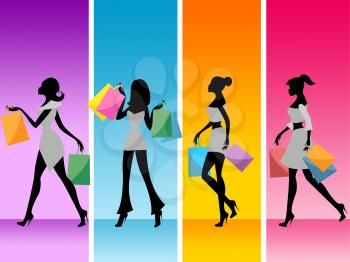 Shopping Women Indicating Retail Sales And Customer
