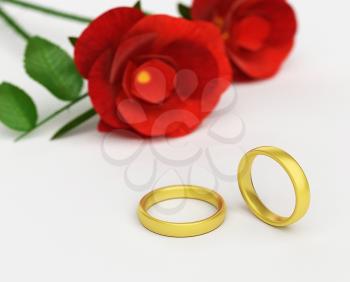 Wedding Rings Showing Pair Wedlock And Roses