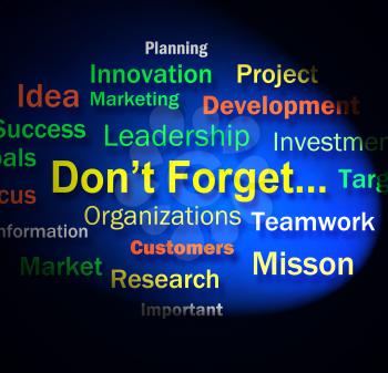Dont Forget Words Showing Remembering Business Components