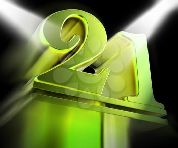 Golden Twenty One On Pedestal Displaying Entertainment Awards Or Prizes