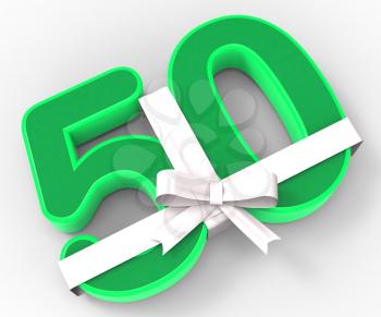 Number Fifty With Ribbon Displaying Fiftieth Birthday Celebration Or Special Event