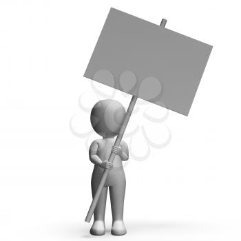 Character With Blank Placard For Message Or Presentation