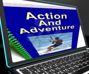 Action And Adventure On Laptop Shows Expeditions And Extreme Sports
