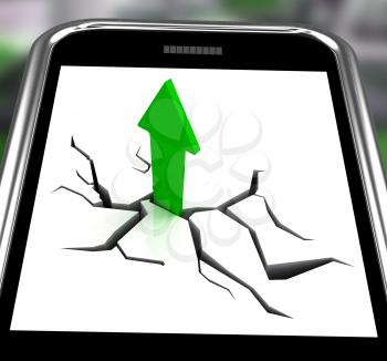 Arrow Going Up On Smartphone Showing Increased Sales And Sudden Growth