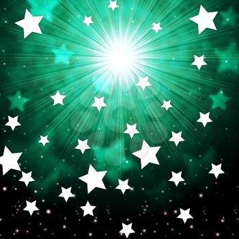 Green Sky Background Showing Radiance Stars And Heavens

