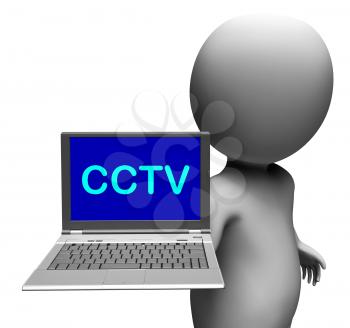 CCTV Laptop Showing Monitored Protection Or Monitoring Online