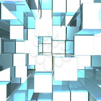 Bright Glowing Blue Metallic Background With Artistic Cube Or Squares