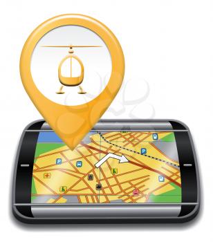 Heliport Gps Representing Helicopter Transportation And Navigator