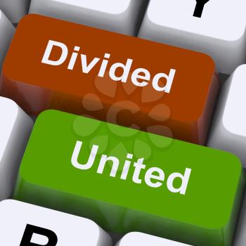 Divided And United Keys Showing Partnership Or Teamwork