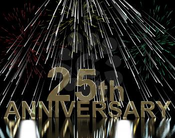 Gold 25th Anniversity With Fireworks For Celebration Or Parties