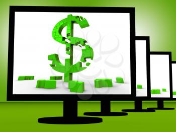 Dollar Symbol On Monitor Shows Investment And Savings