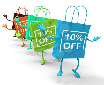 Ten Percent Off On Colored Shopping Bags Showing Bargains