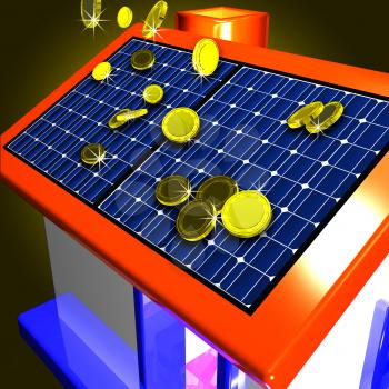 Coins Falling On House Shows Electricity Saving Or Reduced Taxes