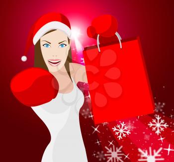 Woman Christmas Shopping Meaning Retail Sales And Holiday