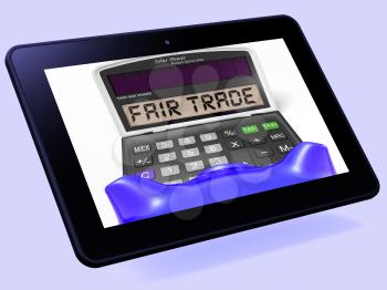 Fair Trade Calculator Tablet Showing Ethical Products And Buying