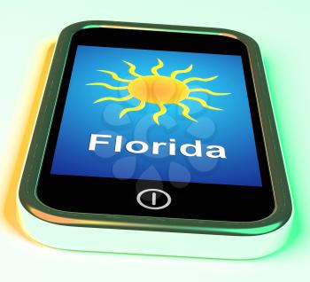 Florida And Sun On Phone Meaning Great Weather In Sunshine State