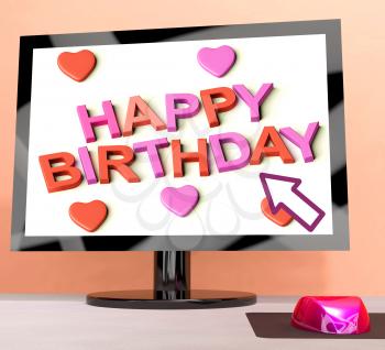 Happy Birthday On Computer Screen Shows Online Greeting
